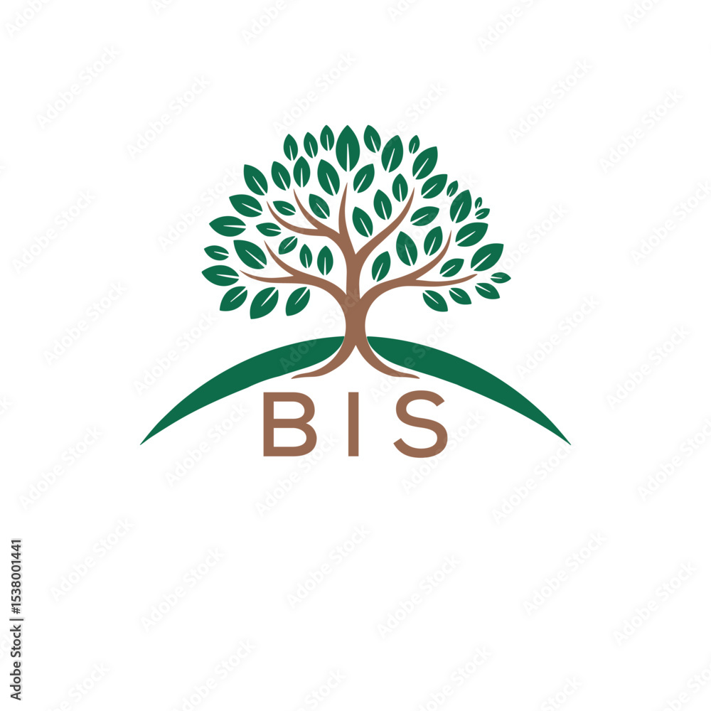 Obraz premium Eco Tree Logo with BIS Text – Green Nature Concept Emblem Design. BIS Letter Logo. 