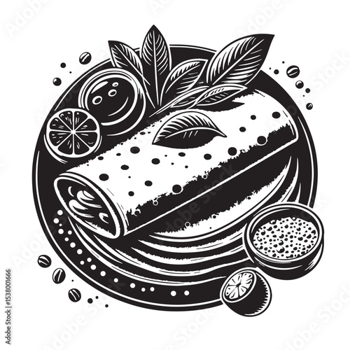Black Masala Dosa Silhouette Vector, High Quality Illustration on White Background