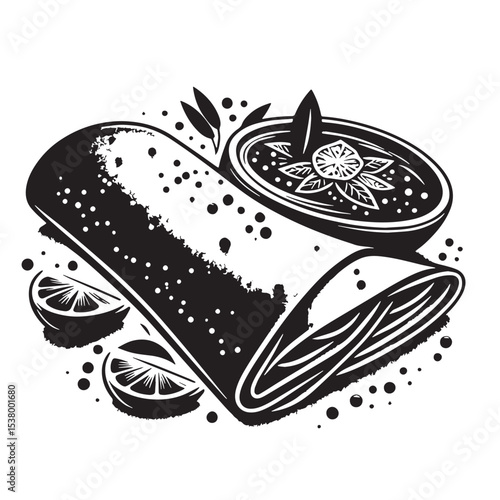 Black Masala Dosa Silhouette Vector, High Quality Illustration on White Background