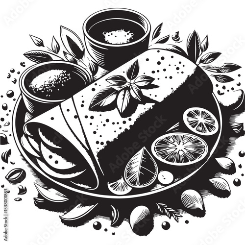Black Masala Dosa Silhouette Vector, High Quality Illustration on White Background