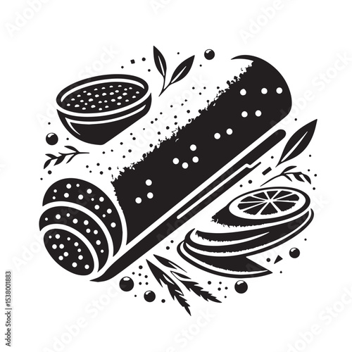 Black Masala Dosa Silhouette Vector, High Quality Illustration on White Background