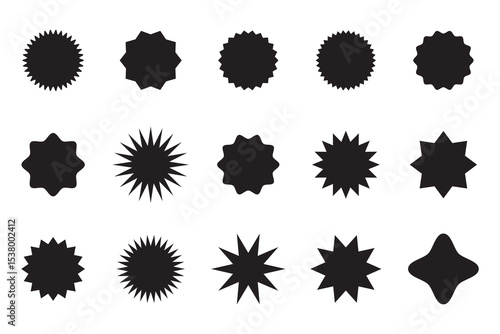 Star round sticker tag icon shape pack. Circle starburst label shape for promo, sale, price offer badge sticker. Round tag shape vector icon. Sale, promo label color design. Vector illustration