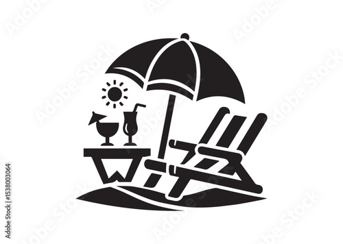 Beach chair and umbrella Silhouette Vector