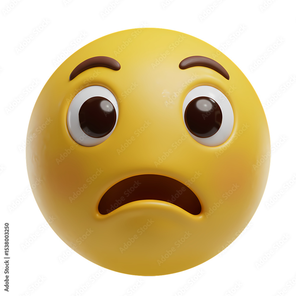 Fototapeta premium 3D Render of a Worried Emoticon isolated on transparent bacckground