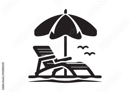 Beach chair and umbrella Silhouette Vector