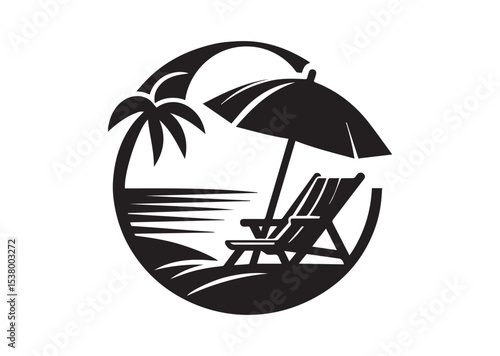 Beach chair and umbrella Silhouette Vector