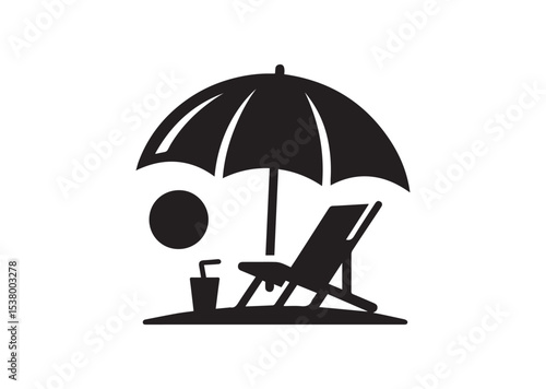 Beach chair and umbrella Silhouette Vector