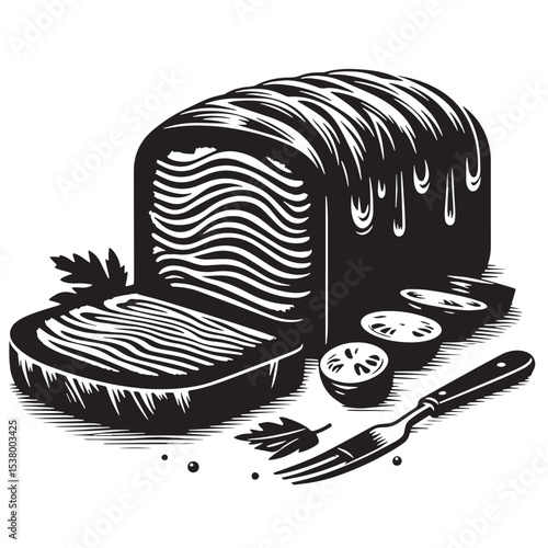Black Meatloaf Silhouette Vector, High Quality Illustration on White Background