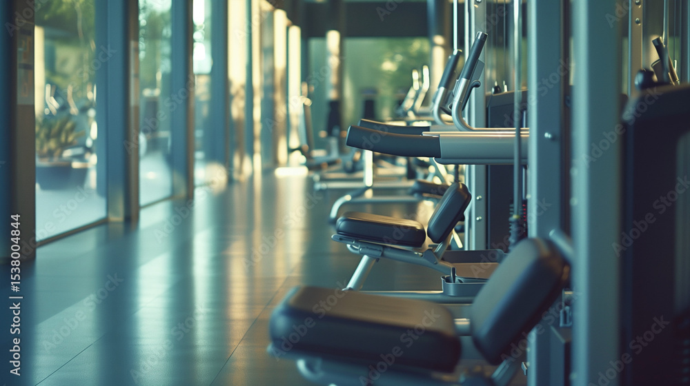 Fototapeta premium Modern fitness equipment in a sleek arrangement, symbolizing strength and precision in wellness. 