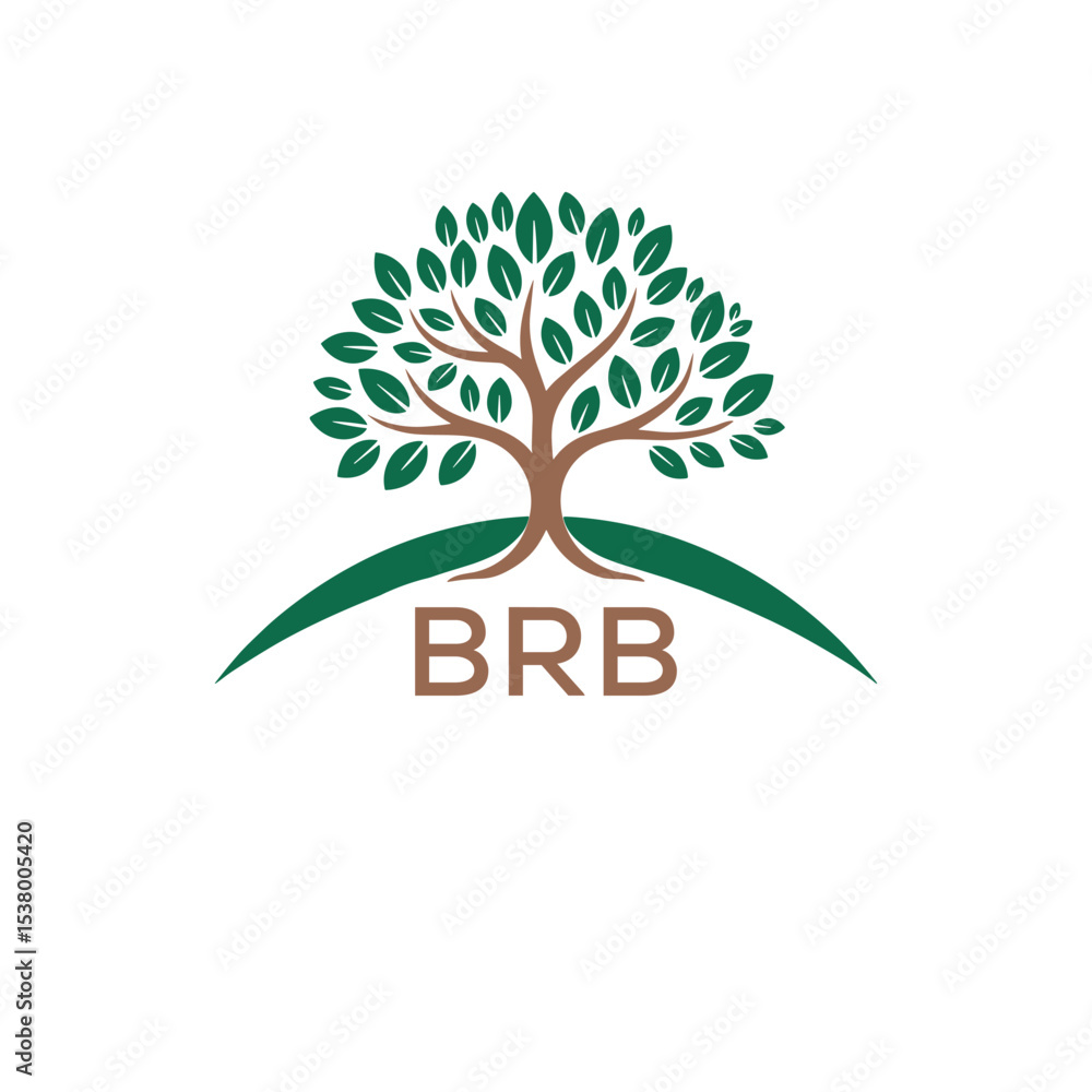 Obraz premium Eco Tree Logo with BRB Text – Green Nature Concept Emblem Design. BRB Letter Logo. 