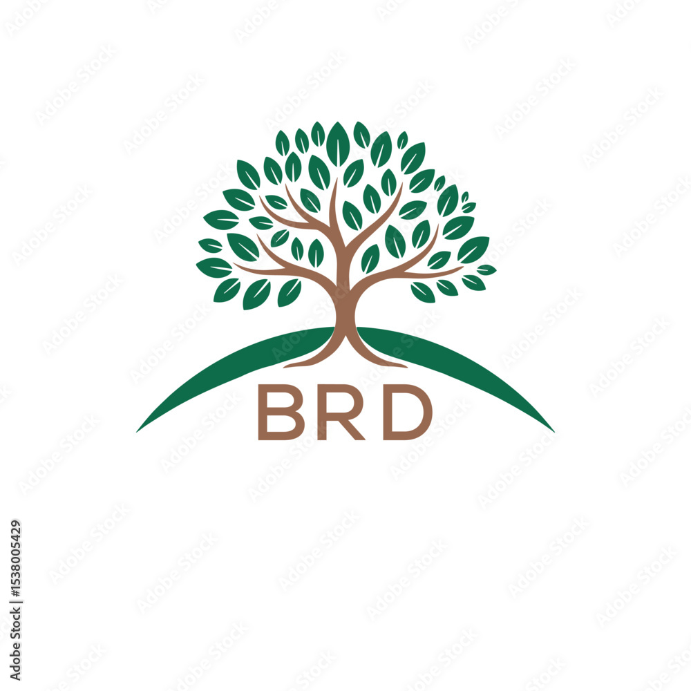 Obraz premium Eco Tree Logo with BRD Text – Green Nature Concept Emblem Design. BRD Letter Logo. 