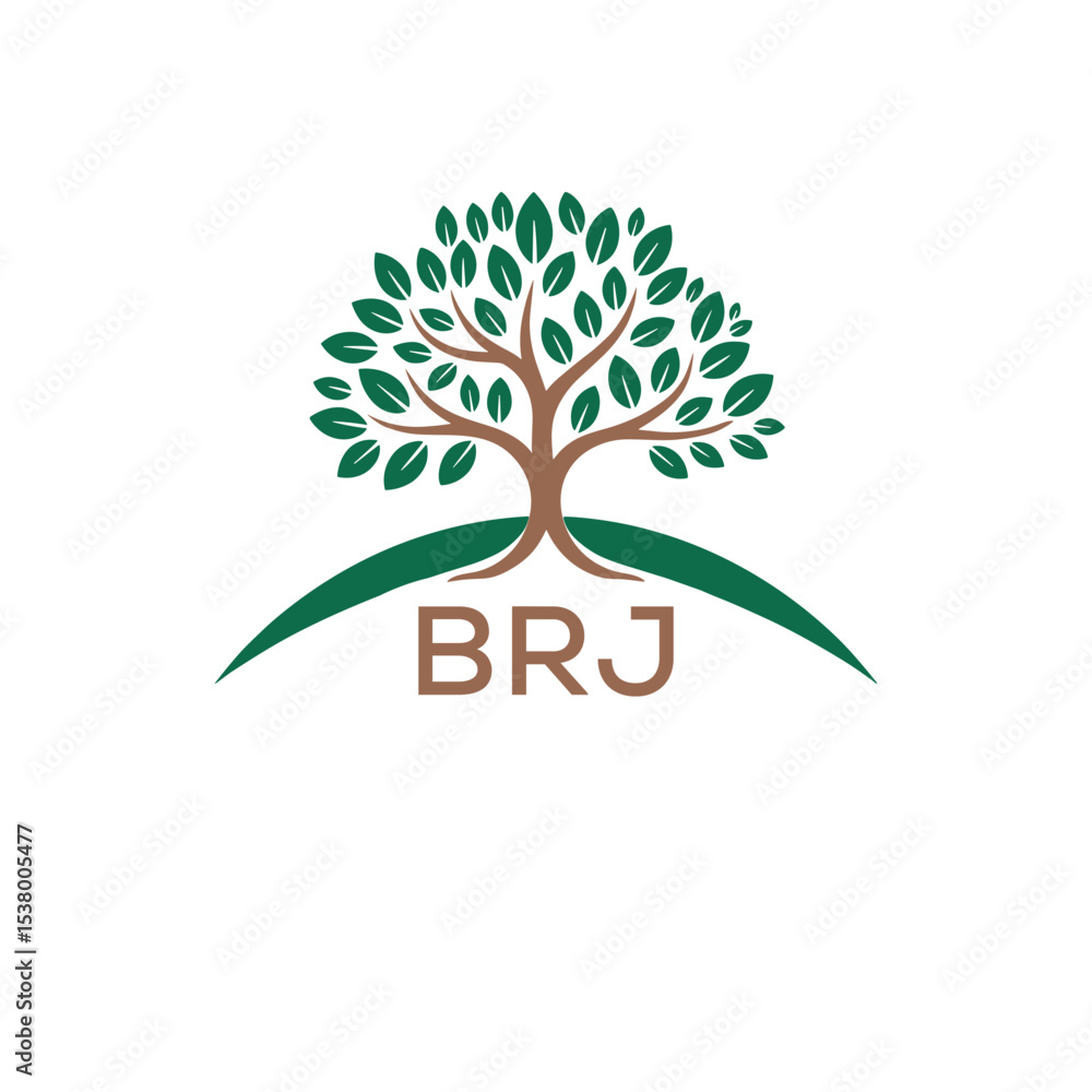 Obraz premium Eco Tree Logo with BRJ Text – Green Nature Concept Emblem Design. BRJ Letter Logo. 
