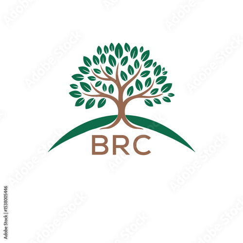 Eco Tree Logo with BRC Text – Green Nature Concept Emblem Design. BRC Letter Logo.
