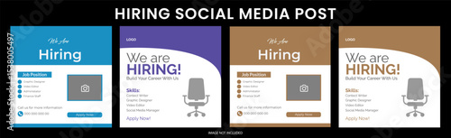 We are hiring job vacancy social media post template set, vacant recruitment marketing web banner square flyer poster design. We are hiring job vacancy social media post template set, vacant recruitme