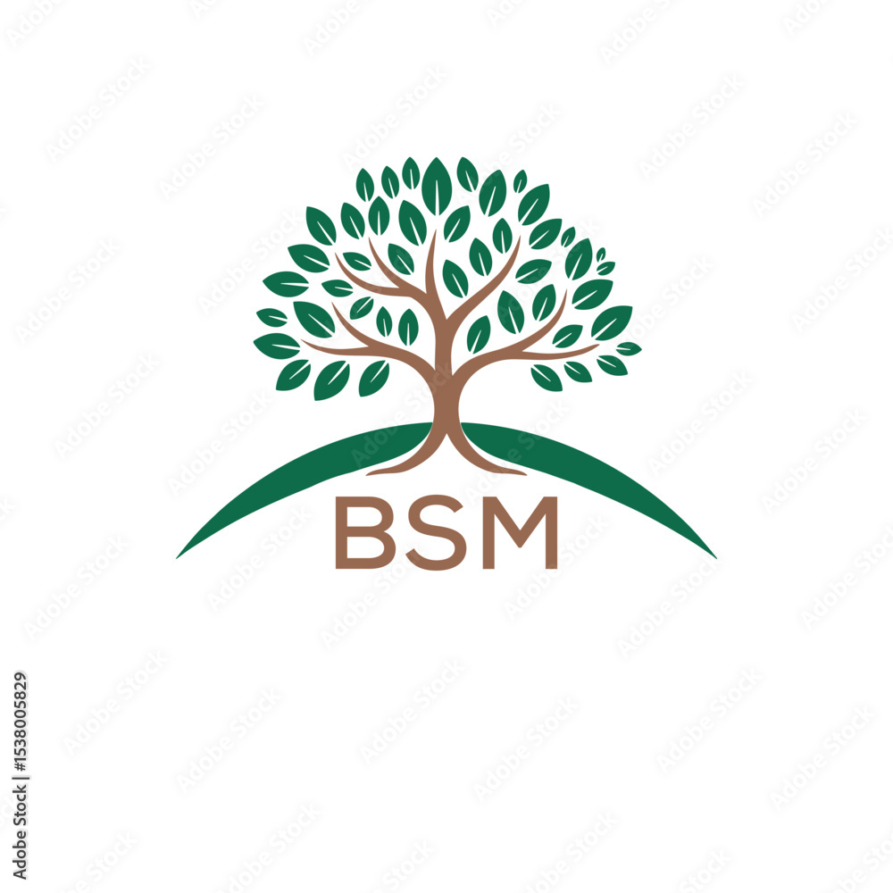 Obraz premium Eco Tree Logo with BSM Text – Green Nature Concept Emblem Design. BSM Letter Logo. 