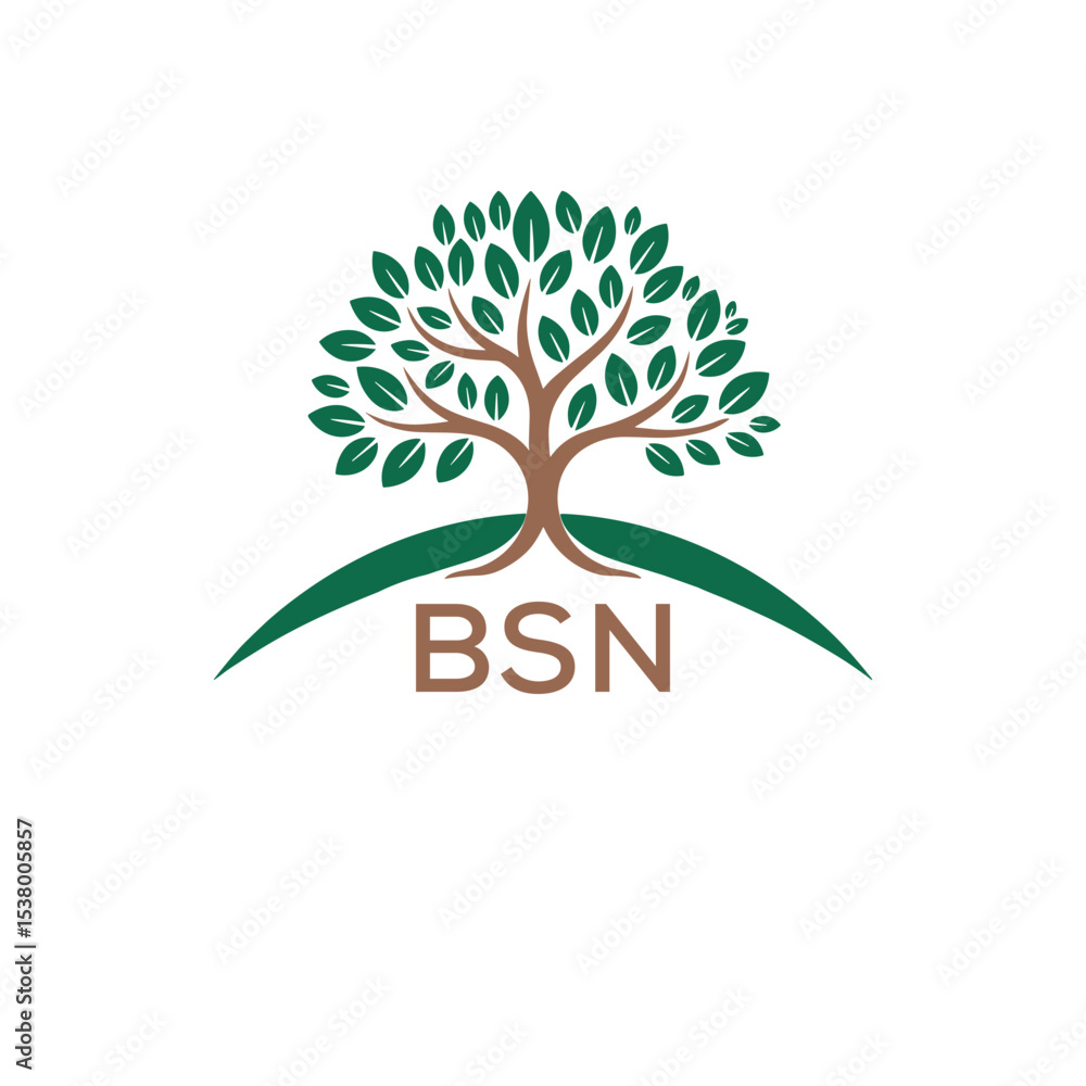 Obraz premium Eco Tree Logo with BSN Text – Green Nature Concept Emblem Design. BSN Letter Logo. 
