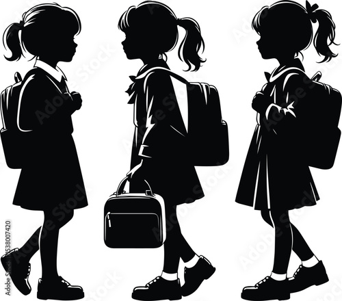 School going kid carrying a school bag silhouette Vector Illustration isolated on a white background