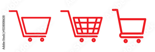 Shopping cart icon. Red shopping cart vector isolated on white background. Red Shopping cart trolley icon vector. Supermarket basket vector set. Store checkout isolated icon Red Shopping cart icon set