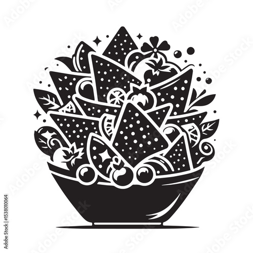 Black Nachos Silhouette Vector, High Quality Illustration on White Background