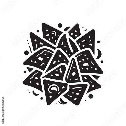Black Nachos Silhouette Vector, High Quality Illustration on White Background