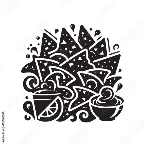 Black Nachos Silhouette Vector, High Quality Illustration on White Background