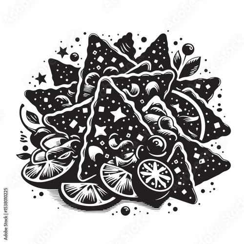 Black Nachos Silhouette Vector, High Quality Illustration on White Background