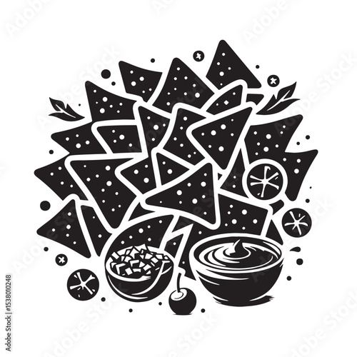 Black Nachos Silhouette Vector, High Quality Illustration on White Background
