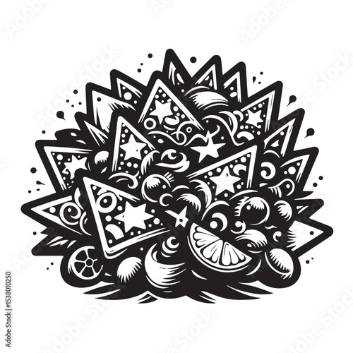 Black Nachos Silhouette Vector, High Quality Illustration on White Background