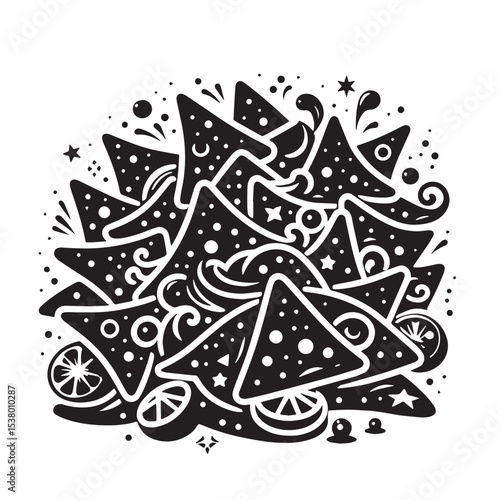 Black Nachos Silhouette Vector, High Quality Illustration on White Background