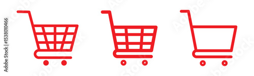Shopping cart icon. Red shopping cart vector isolated on white background. Red Shopping cart trolley icon vector. Supermarket basket vector set. Store checkout isolated icon Red Shopping cart icon set