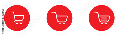 Shopping cart icon. Red shopping cart vector isolated on white background. Red Shopping cart trolley icon vector. Supermarket basket vector set. Store checkout isolated icon Red Shopping cart icon set