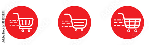 Shopping cart icon. Red shopping cart vector isolated on white background. Red Shopping cart trolley icon vector. Supermarket basket vector set. Store checkout isolated icon Red Shopping cart icon set