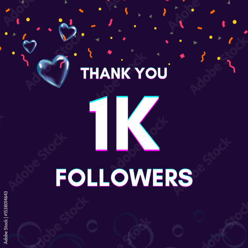 "1K followers" text template to give thanks after achieving the milestone on social media sites.
