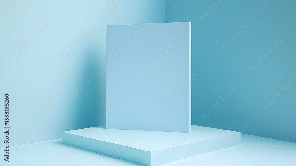 Fototapeta premium Minimalist design showcase with blank canvas in serene blue tone