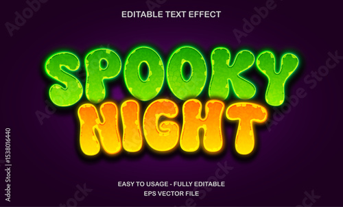 Spooky night text, editable text effect template, 3d bold shiny glow slime text style
