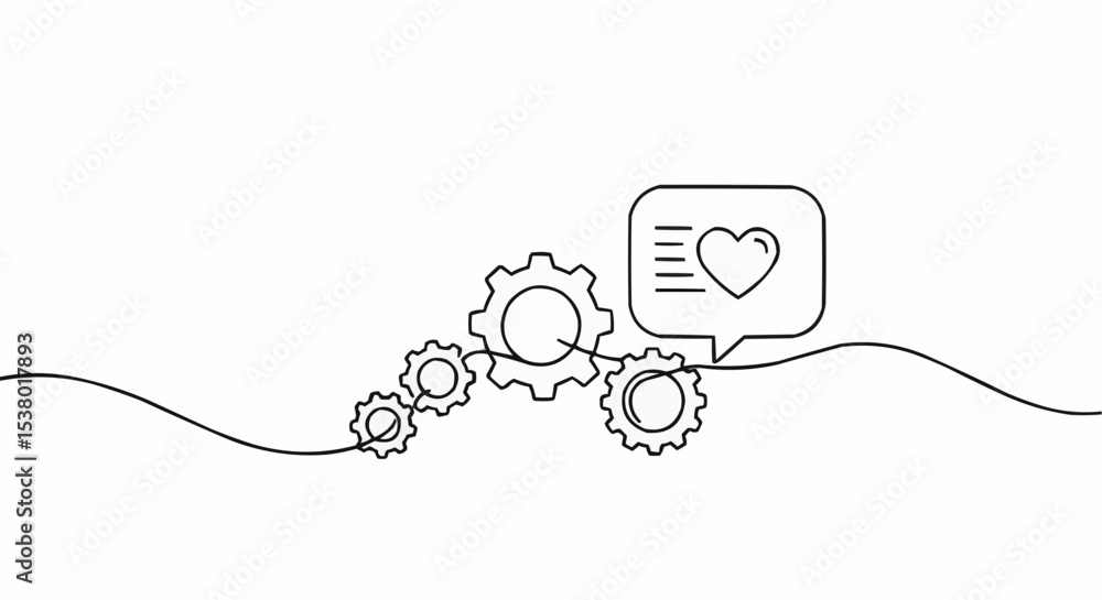 Fototapeta premium A unique illustration featuring gears alongside a heart-shaped icon, suggesting a harmonious connection.