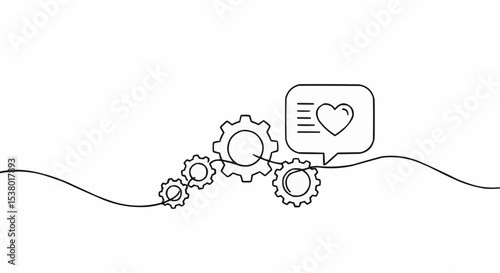 A unique illustration featuring gears alongside a heart-shaped icon, suggesting a harmonious connection.