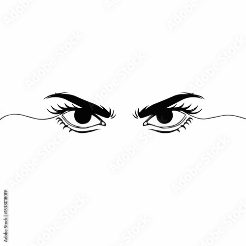 Angry woman eyes close-up illustration.