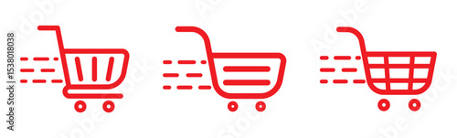 Shopping cart icon. Red shopping cart vector isolated on white background. Red Shopping cart trolley icon vector. Supermarket basket vector set. Store checkout isolated icon Red Shopping cart icon set