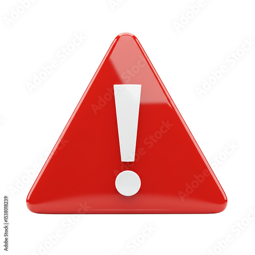 Glossy 3D Warning Icon with Exclamation Mark in Triangular Shape