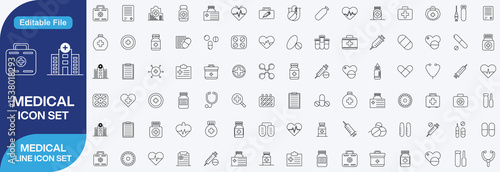 Medical Icons set. Vector illustration in modern thin line style of general medical icons: hospital, doctor, medicine and pharmacology, tests, etc