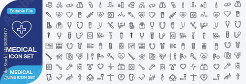 Medical Icons set. Vector illustration in modern thin line style of general medical icons: hospital, doctor, medicine and pharmacology, tests, etc