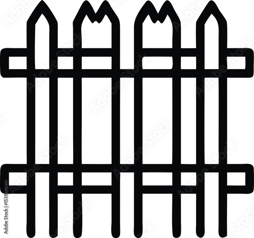 White wooden picket fence illustration for garden or home design
