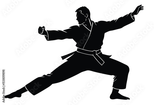 Karate fighter pose Silhouette Vector, Karate martial or punching simple icon Illustration.