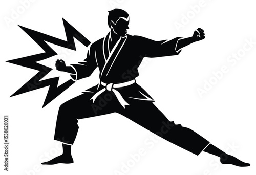 Karate fighter pose Silhouette Vector, Karate martial or punching simple icon Illustration.