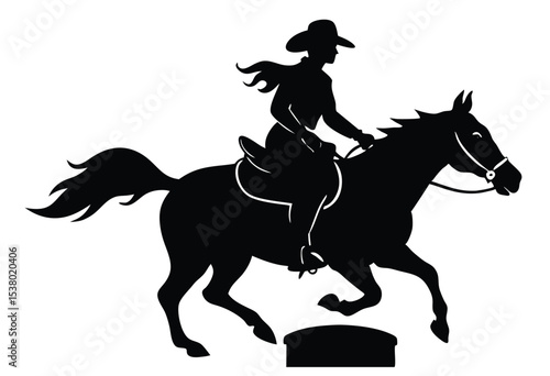Cowgirl barrel racing rodeo silhouette vector for western sport Illustration.