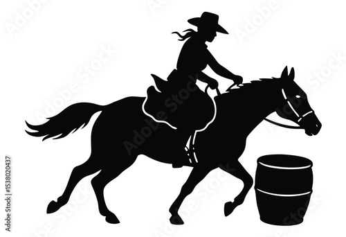 Cowgirl barrel racing rodeo silhouette vector for western sport Illustration.