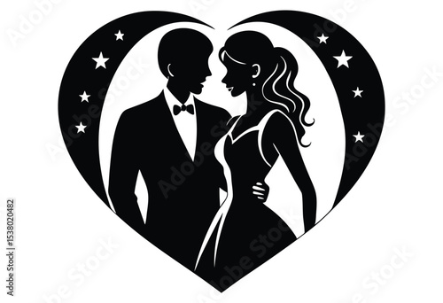 Silhouette of romantic couple love theme simple vector elements icon Illustration
