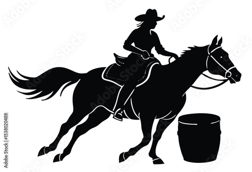 Cowgirl barrel racing rodeo silhouette vector for western sport Illustration.