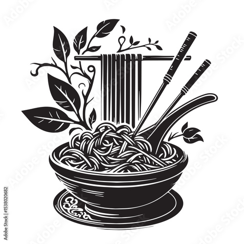 Black Pad Thai Silhouette Vector, High Quality Illustration on White Background